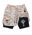 camo jesus fish cross athletic shorts